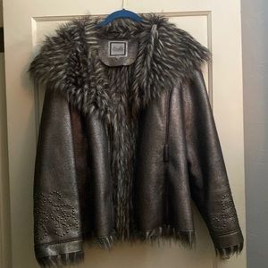 Faux fur faux leather studded jacket coat